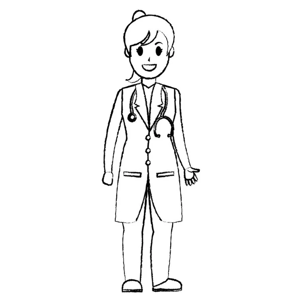 Grunge Woman Doctor Stethoscope Tool Uniform Vector Illustration — Stock Vector