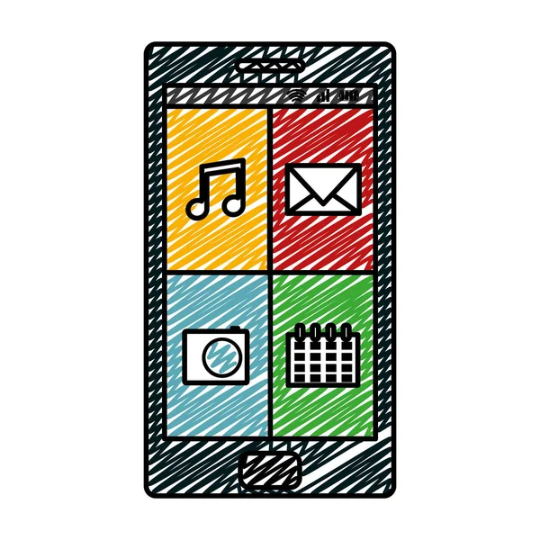 Doodle Smartphone Technologie Met Digitale Apps Pictogrammen Vectorillustratie — Stockvector