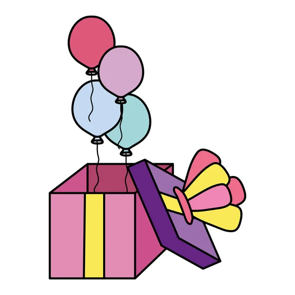 Color Open Present Girf Balloons Style Vector Illustration - Stok Vektor