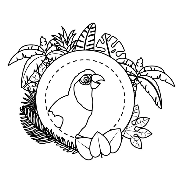 Лінійний Папуга Екзотичними Гілками Листя Прикраси Векторні Ілюстрації — стоковий вектор