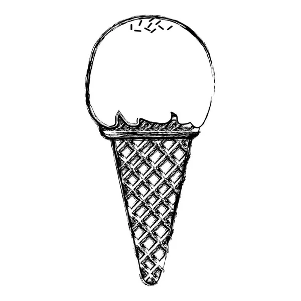 Гранж Мороженое Одним Шаром Векторной Иллюстрацией Конуса — стоковый вектор