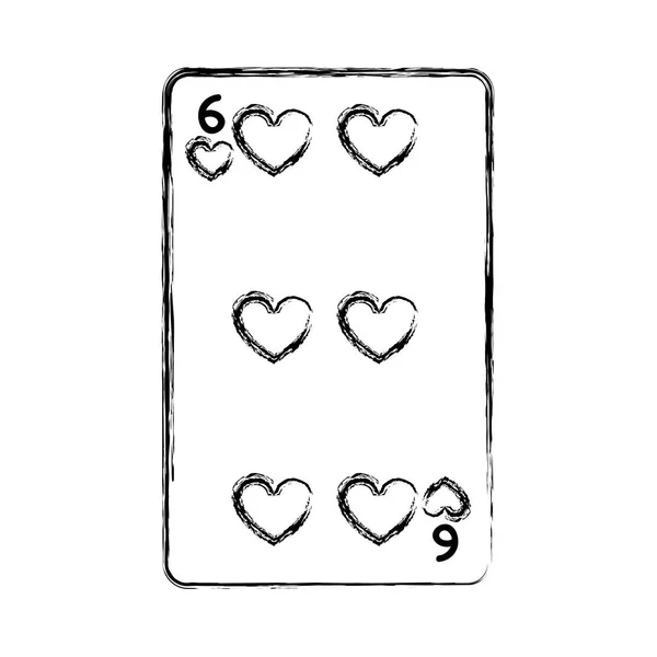 Grunge Six Coeurs Jeu Casino Illustration Vectorielle — Image vectorielle