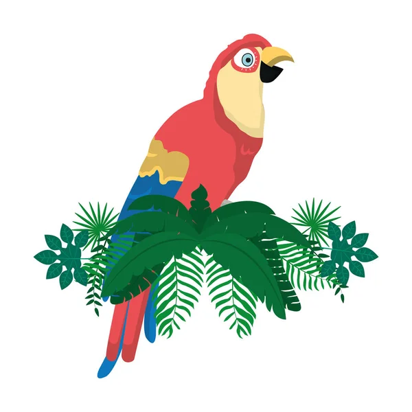 Тропічний Папуга Гілками Рослини Листя Векторні Ілюстрації — стоковий вектор