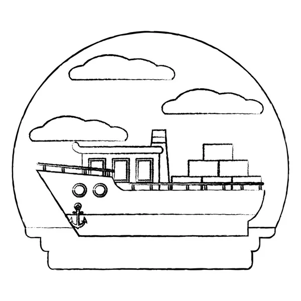 Grunge Oldalon Hajó Szállítási Konténer Rakomány Vektoros Illusztráció — Stock Vector