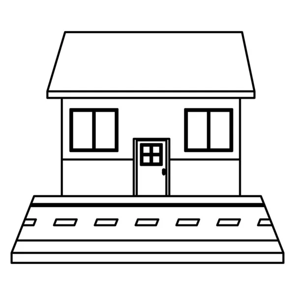 Casa Línea Con Ventanas Puerta Calle Urbana — Vector de stock