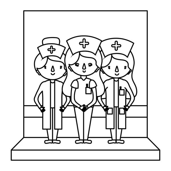 Ligne Infirmières Professionnelles Avec Illustration Vectorielle Uniforme Médical — Image vectorielle