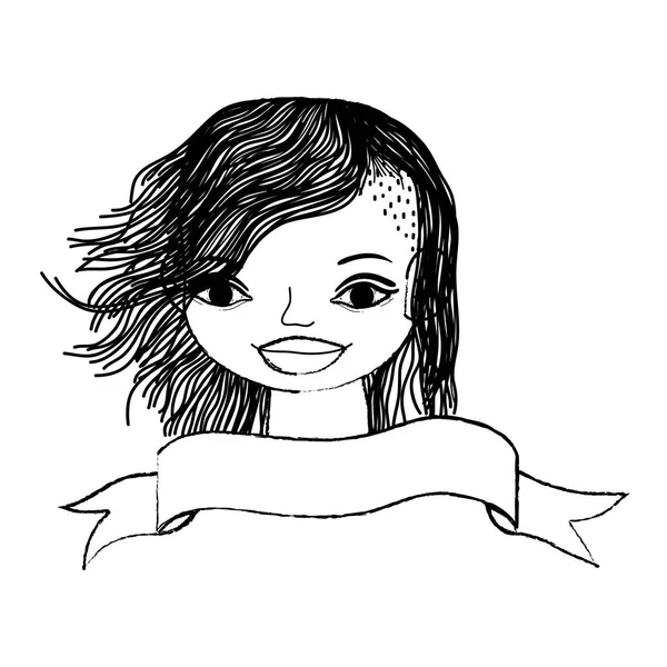 Grunge Feliz Mujer Con Peinado Cinta Decoración Vector Ilustración — Archivo Imágenes Vectoriales