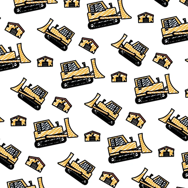 Doodle Bulldozer Equipo Servicio Industria Fondo Vector Ilustración — Vector de stock