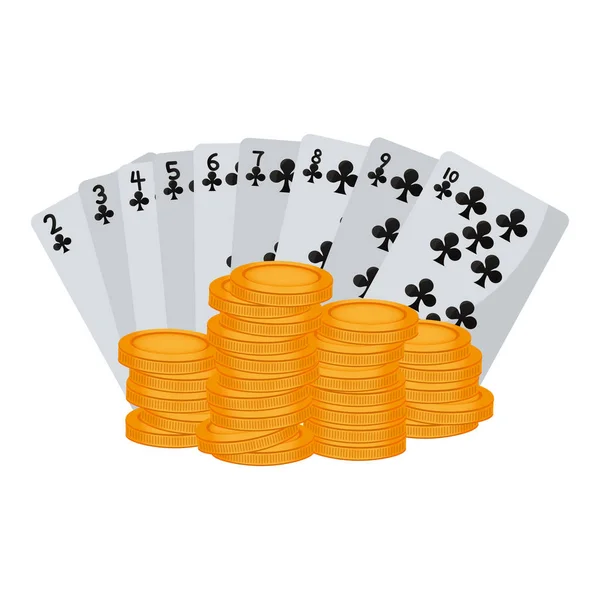 Casino Clovers Cards Game Coins Bet — Stock Vector