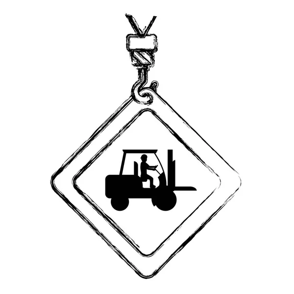 Emblema Diamante Precaución Grunge Con Obrero Ilustración Del Vector Carretilla — Archivo Imágenes Vectoriales