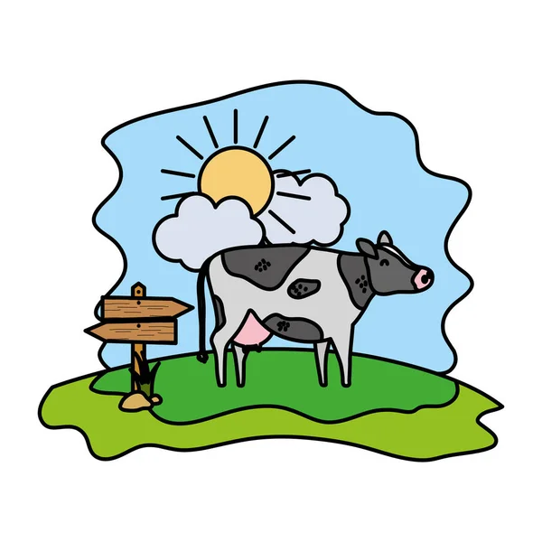Wektor Ilustracja Kolor Krowa Farma Zwierzęca Drewna Ogłoszenia — Wektor stockowy