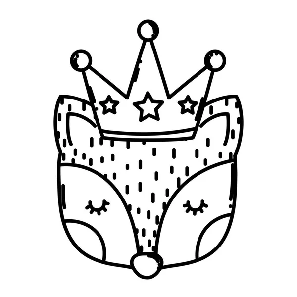 Лінія Мила Лисиця Голова Розкішною Короною Векторні Ілюстрації — стоковий вектор