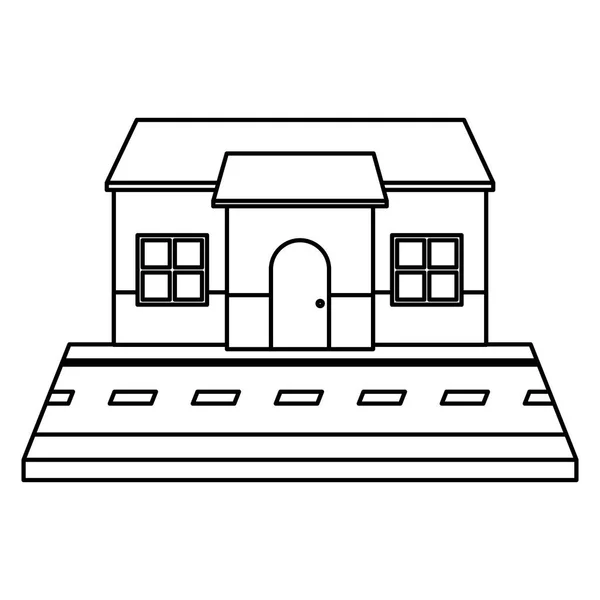 Linea Casa Con Tetto Porta Nella Città Strada Vettoriale Illustrazione — Vettoriale Stock