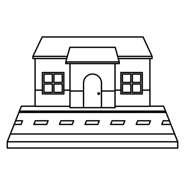 Casa Línea Con Techo Puerta Calle Ciudad Vector Ilustración — Vector de stock