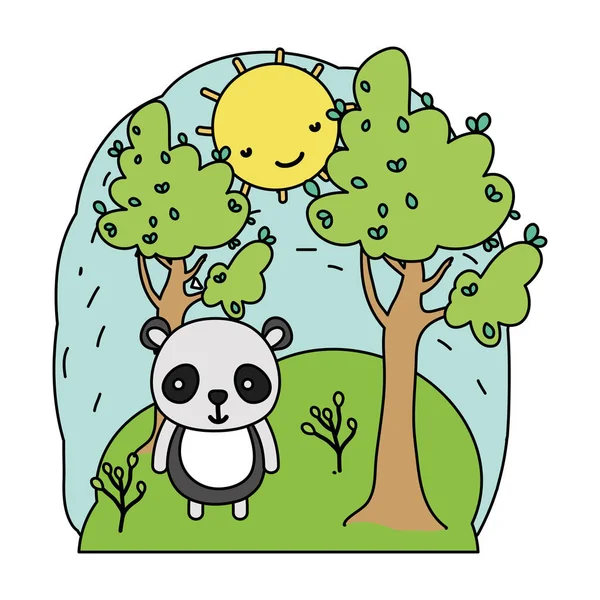 Cor Bonito Panda Selvagem Animal Paisagem Vetor Ilustração —  Vetores de Stock