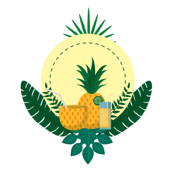 Emblema Círculo Com Deliciosa Fruta Abacaxi Vetor Ilustração — Vetor de Stock