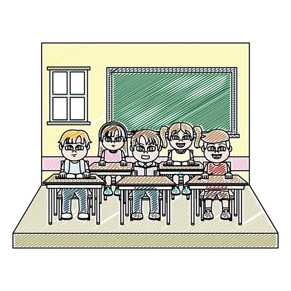 Doodle Nice Students Children Blackboard Classroom Vector Illustration — Stock Vector
