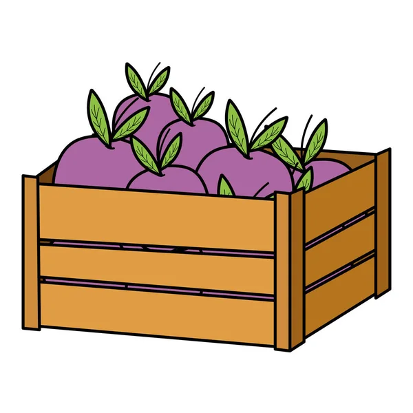 Cor Deliciosas Berinjelas Vegetais Dentro Caixa Madeira Vetor Ilustração —  Vetores de Stock