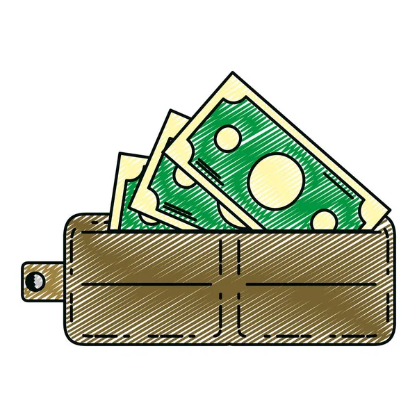 Doodle Wallet Obejct Dentro Banconote Cash Money Vector Illustration — Vettoriale Stock