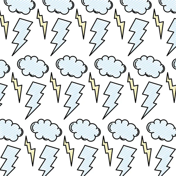 Doodle Thunders Storm Cloud Weather Background Vector Illustration — Stock Vector