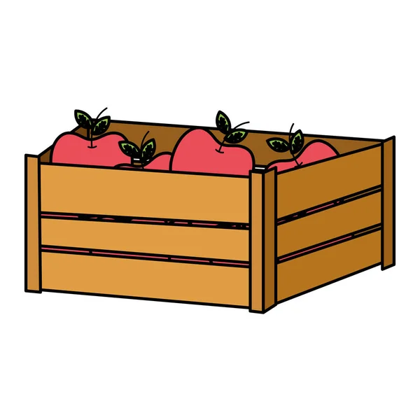 Χρώμα Φρούτα Νόστιμα Μήλα Μέσα Ξύλινο Κουτί Εικονογράφηση Διάνυσμα — Διανυσματικό Αρχείο