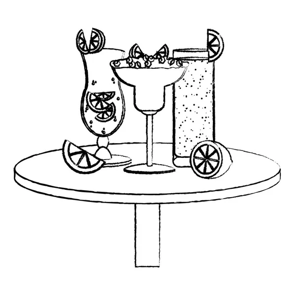 Verre Cocktails Grunge Avec Citrons Glaçons Illustration Vectorielle — Image vectorielle