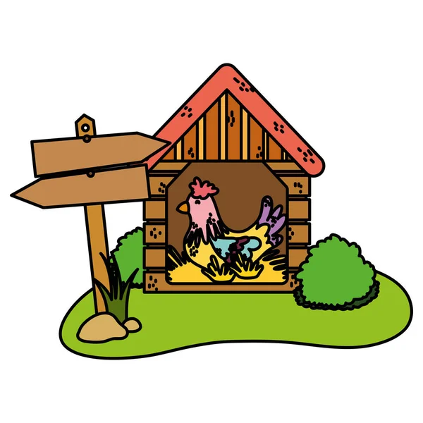 Couleur Poule Ferme Animal Intérieur Maison Pose Vectoriel Illustration — Image vectorielle