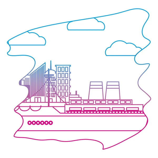 Aangetaste Lijn Kant Schip Vervoer Oceaan Voertuig Vectorillustratie — Stockvector