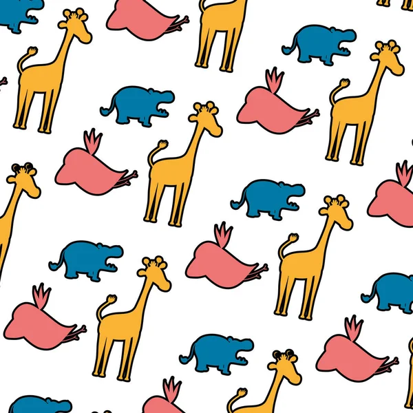 Farbe Silhouette Wilde Tiere Safari Hintergrund Vektor Illustration — Stockvektor