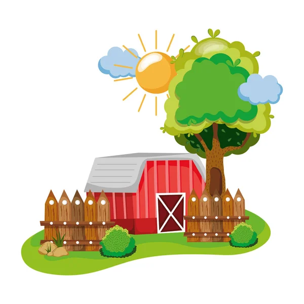 Dům Farmu Dřevěným Roštu Keře Vektorové Ilustrace — Stockový vektor