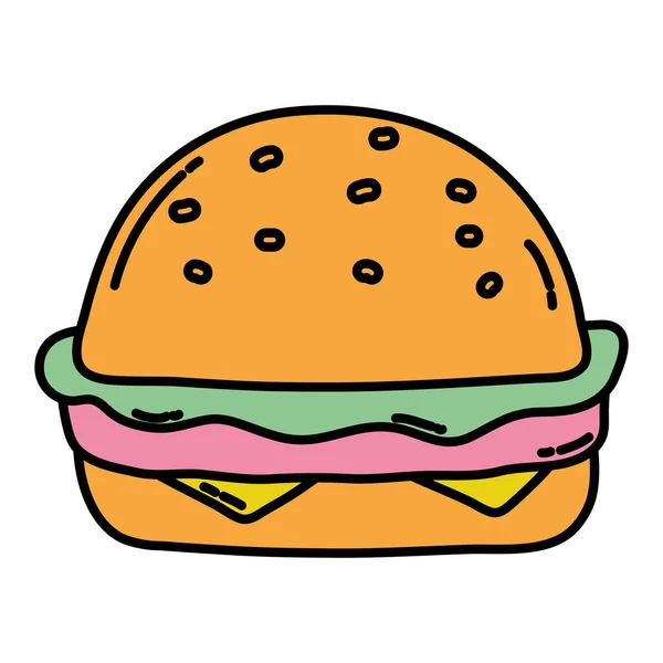 Kleur Heerlijke Hamburger Ongezonde Fast Food Maaltijd Vectorillustratie — Stockvector