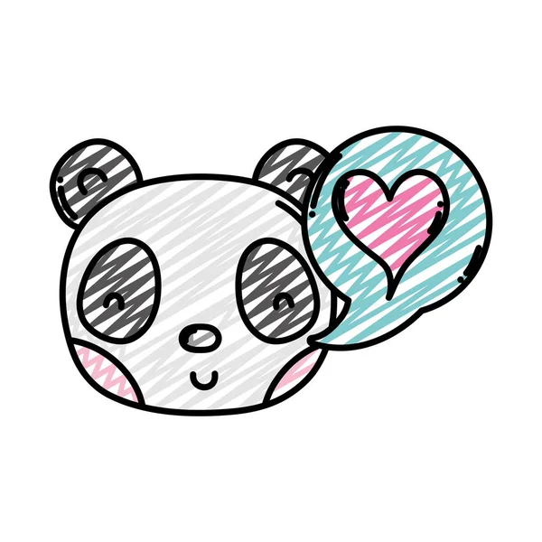 Doodle Panda Männchen Kopf Mit Chat Blase Vektor Illustration — Stockvektor