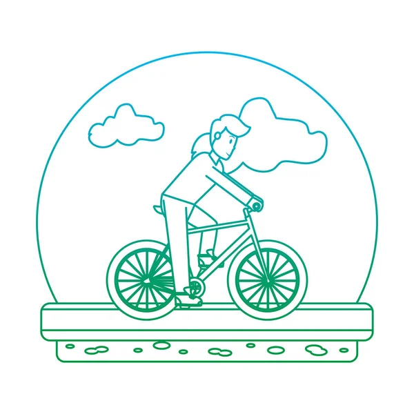 Degraded Line Man Riding Bicycle Transport Street Vector Illustration — Stock Vector