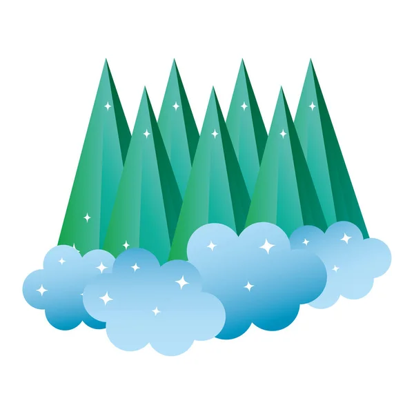 Natureza Montanhas Isométricas Nuvens Paisagem Vetor Ilustração —  Vetores de Stock