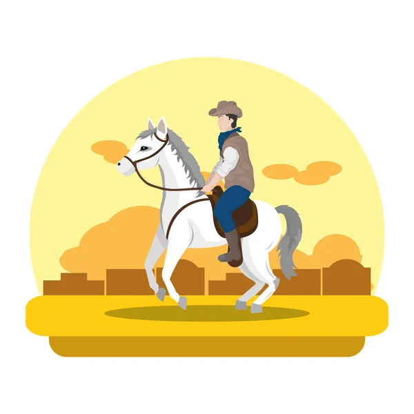 Hombre Caballo Desierto Vector Paisaje Ilustración — Vector de stock