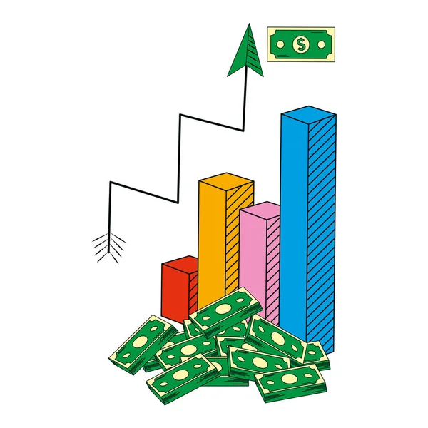 Barra Statisrtica Grafica Freccia Crescita Con Disegno Fatture Vettoriale — Vettoriale Stock