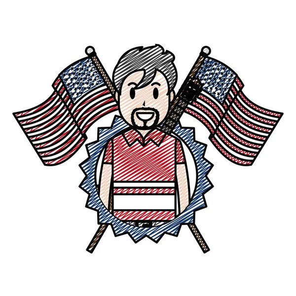 Doodle Musiker Med Usa Flaggor Och Nation Emblem Vektorillustration — Stock vektor