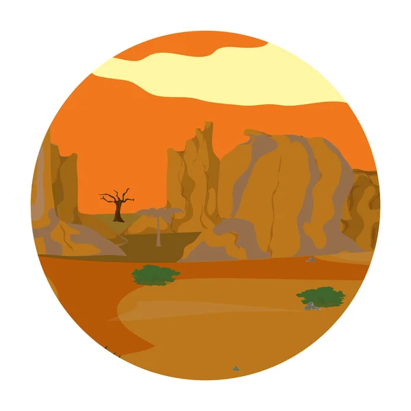 Wüstenpalme Mit Canyon Vektorillustration — Stockvektor