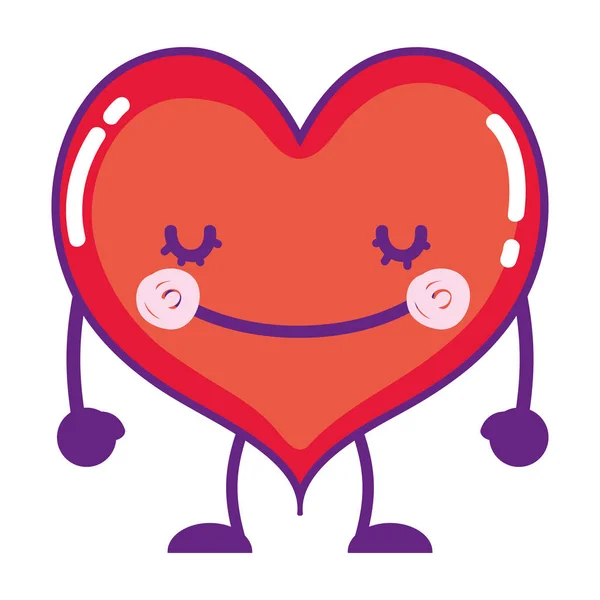 Kawaii Corazón Feliz Con Brazos Piernas Vector Ilustración — Vector de stock