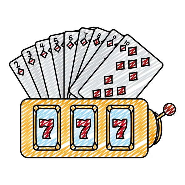 Doodle Diamanten Kaarten Casino Slot Machine Vectorillustratie — Stockvector