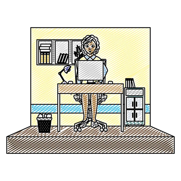Doodle Oficina Ejecutiva Mujer Negocios Con Ilustración Vectores Gabinete Archivos — Vector de stock