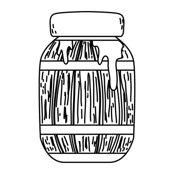Línea Botella Madera Con Deliciosa Miel Producto Vector Ilustración — Archivo Imágenes Vectoriales