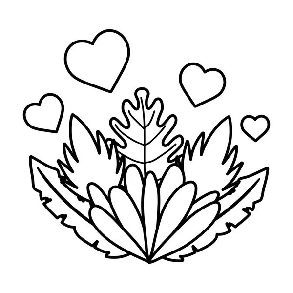 Línea Flor Agradable Con Corazones Ilustración Exótica Vector Plantas — Vector de stock