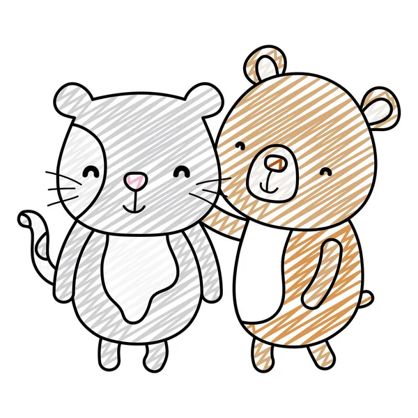 Doodle Mouse Urso Bonito Amigos Animal Vetor Ilustração — Vetor de Stock