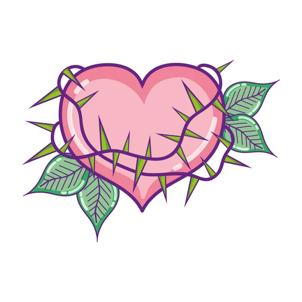 Corazón Con Espinas Ramas Plantas Hojas Vector Ilustración — Vector de stock