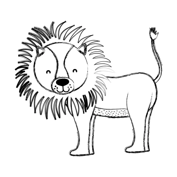 Grunge Adorable Lion Animal Sauvage Créature Vecteur Illustration — Image vectorielle