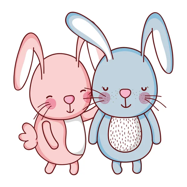 Couple Rabbit Together Cute Animal Vector Illustration — Stock Vector