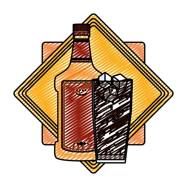 涂鸦龙舌兰酒瓶和港口玻璃饮料会徽矢量插图 — 图库矢量图片