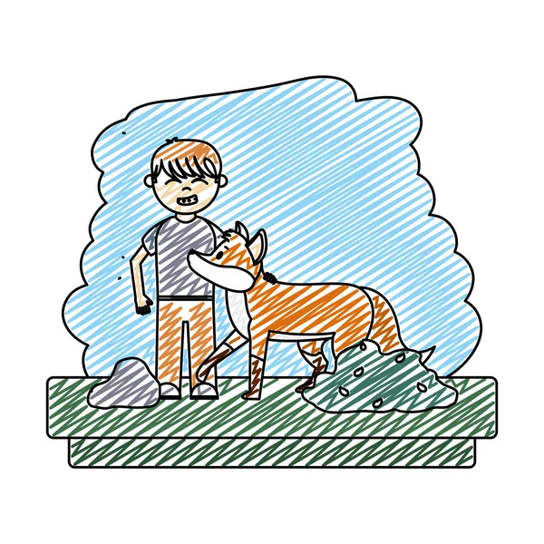 Doodle Happy Boy Fox Animal Reserve Vector Illustration — Stock Vector
