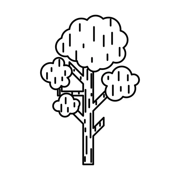 Γραμμή Φυσικό Δέντρο Κλαδιά Φύλλα Στυλ Εικονογράφηση Διάνυσμα — Διανυσματικό Αρχείο